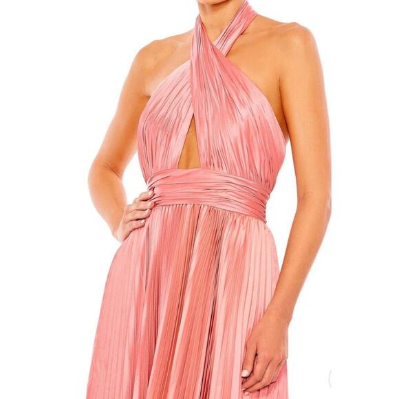 NWT Mac Duggal 11302 Rose Pink Pleated Halter Neck Asymmetrical Hem Gown Size 6 - Picture 13 of 13